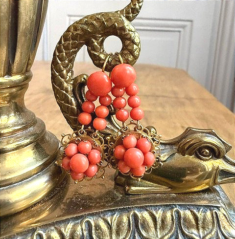Pair Of Coral And Gold Earrings -photo-2