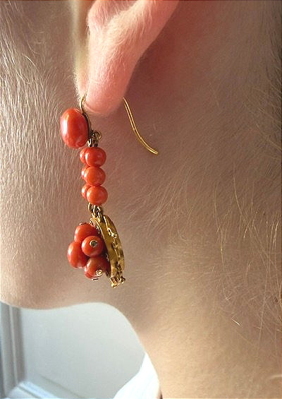 Pair Of Coral And Gold Earrings -photo-4