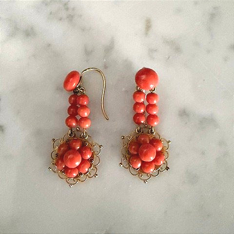 Pair Of Coral And Gold Earrings -photo-1