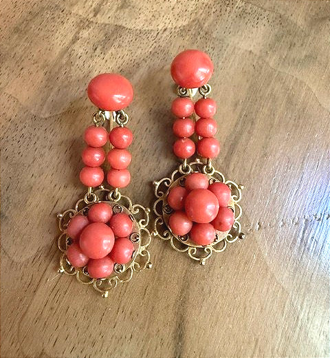 Pair Of Coral And Gold Earrings -photo-2