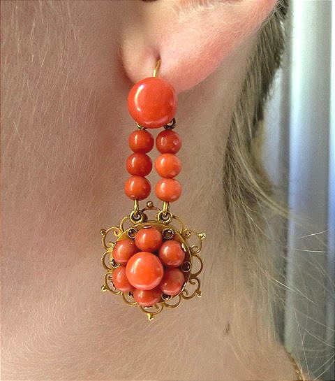 Pair Of Coral And Gold Earrings -photo-3