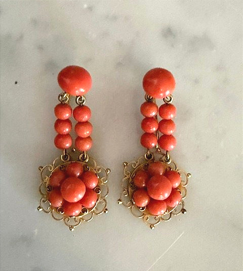 Pair Of Coral And Gold Earrings 