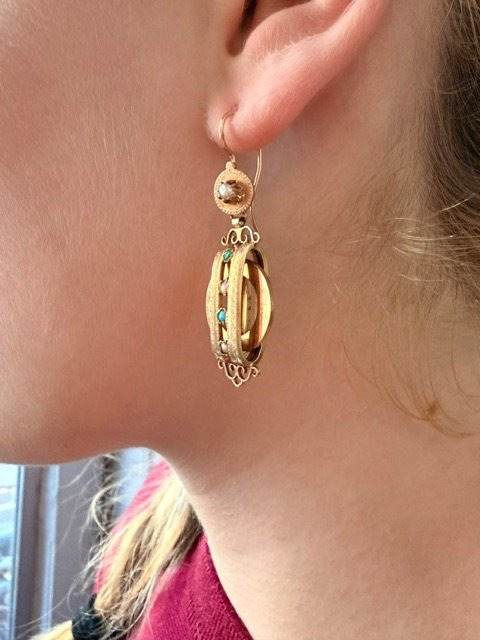 Paire de pendants d'oreilles, époque Napoléon III-photo-2