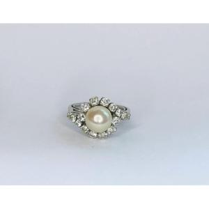 Bague Perle Et Diamants, XXéme.