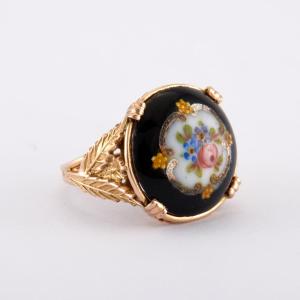 Bague porcelaine et or jaune , travail Français