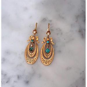 Pair Of Turquoise And Pearl Earrings, Napoleon III Period