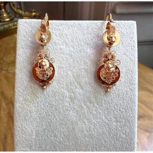 Paire de pendants d'oreilles, époque Napoléon III, poinçon tête de cheval