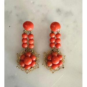 Pair Of Coral And Gold Earrings
