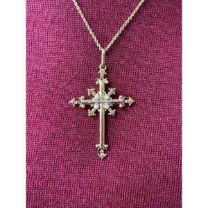 Croix "fleurie" or jaune et perles, Savoie