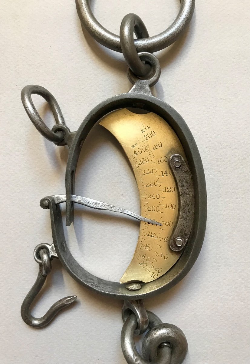 Folk Art Peson Dynamometer Brass Wrought Iron Double Dial Empire Period Restoration-photo-3