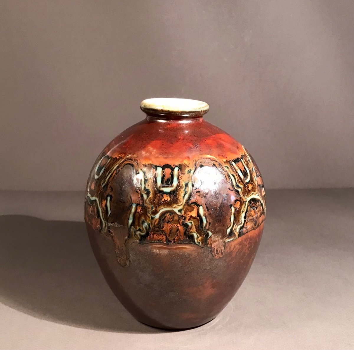 Fire Arts XXth C. Art Deco Camille Tharaud Enamelled Porcelain Ball Vase Circa 1925-30-photo-4