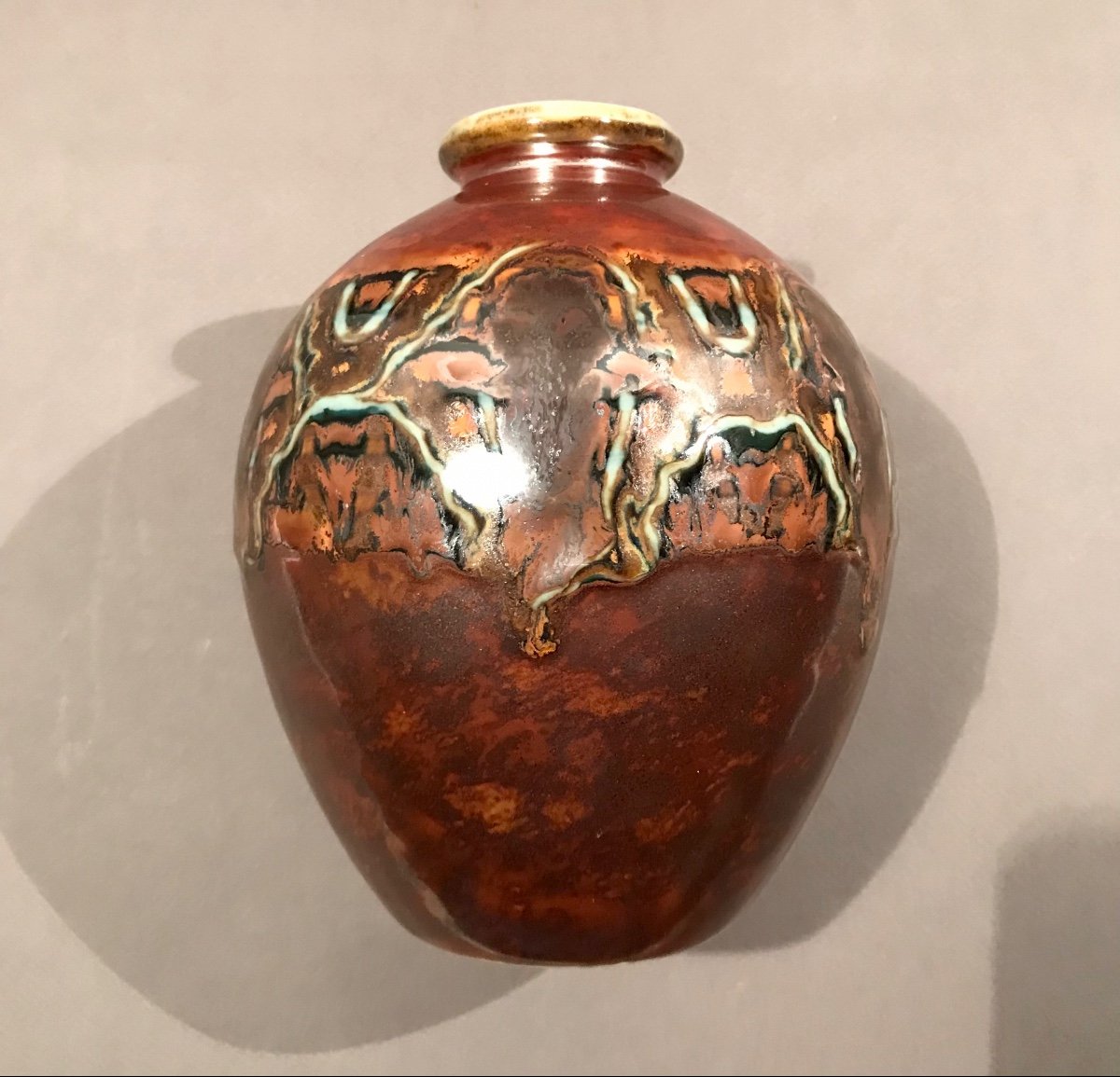 Fire Arts XXth C. Art Deco Camille Tharaud Enamelled Porcelain Ball Vase Circa 1925-30-photo-5