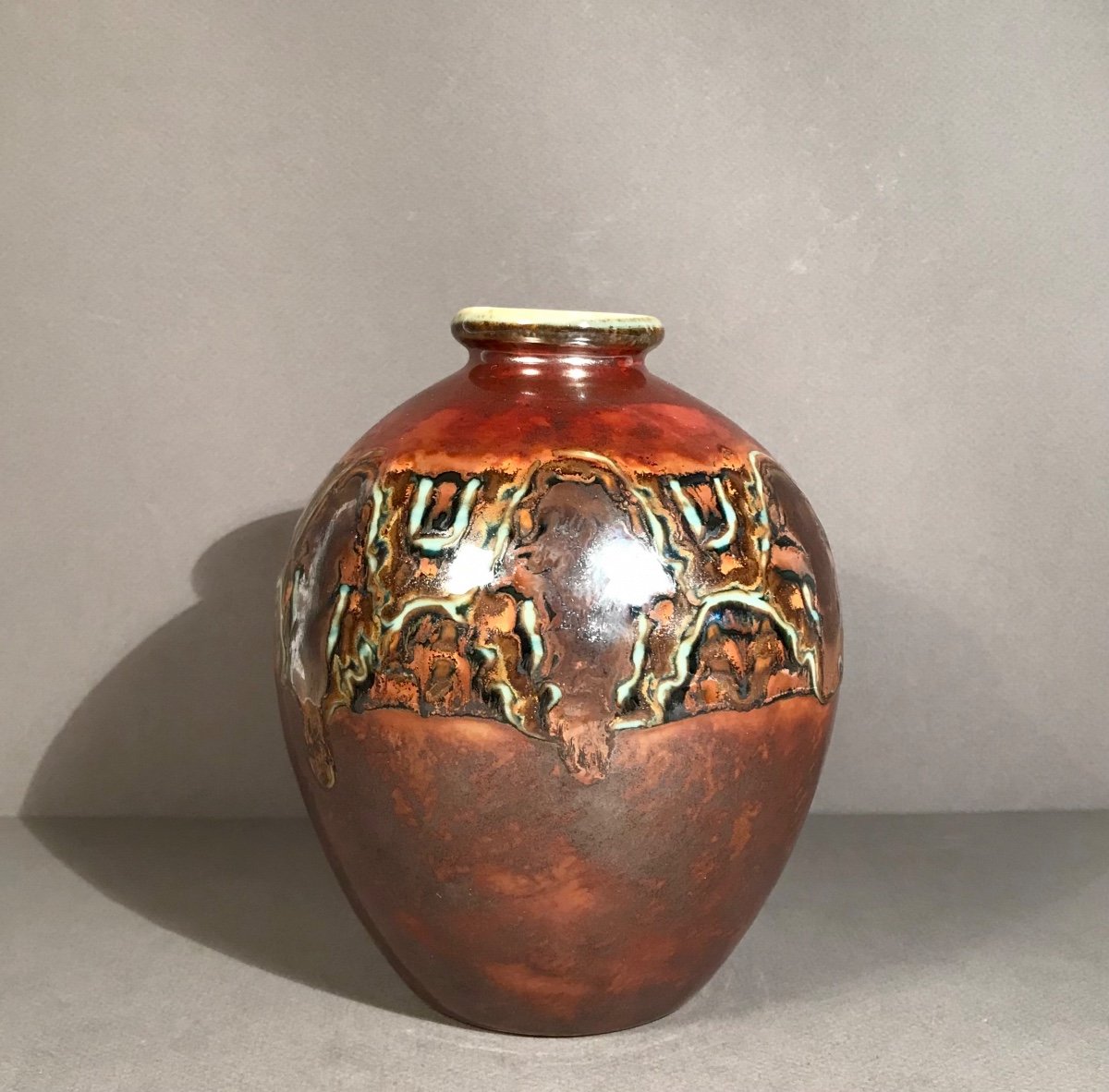 Fire Arts XXth C. Art Deco Camille Tharaud Enamelled Porcelain Ball Vase Circa 1925-30