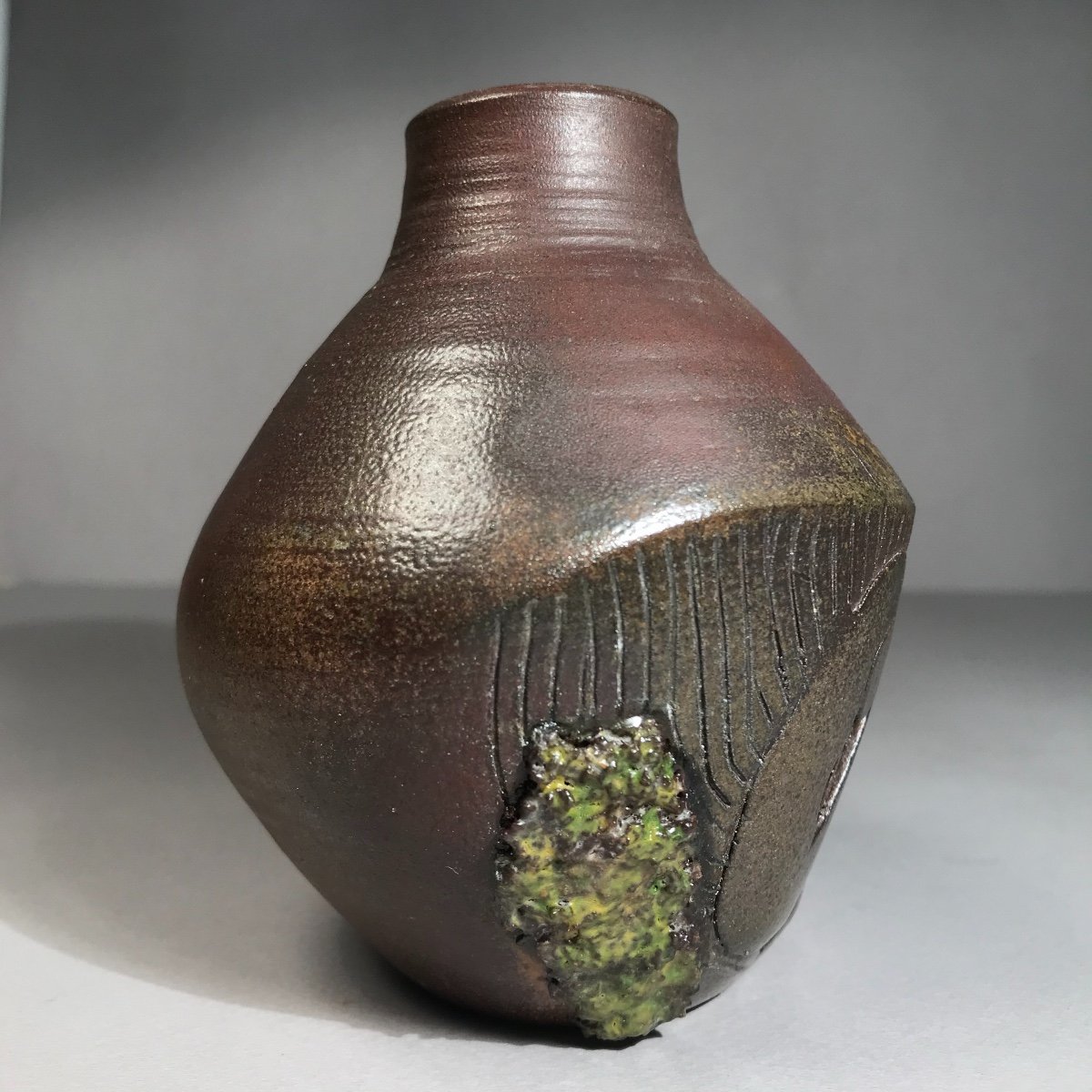 Ceramic 20th Arts Of Fire Pottery Loul Combres Brutalist Naturalist Vase In Sandstone-photo-2