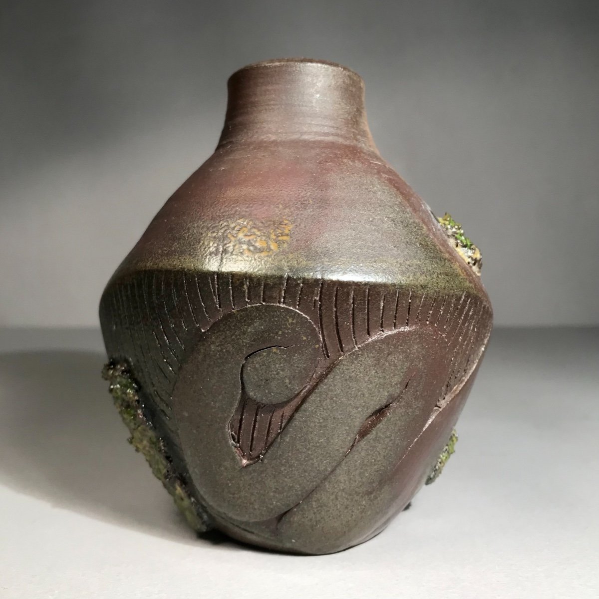Ceramic 20th Arts Of Fire Pottery Loul Combres Brutalist Naturalist Vase In Sandstone-photo-3