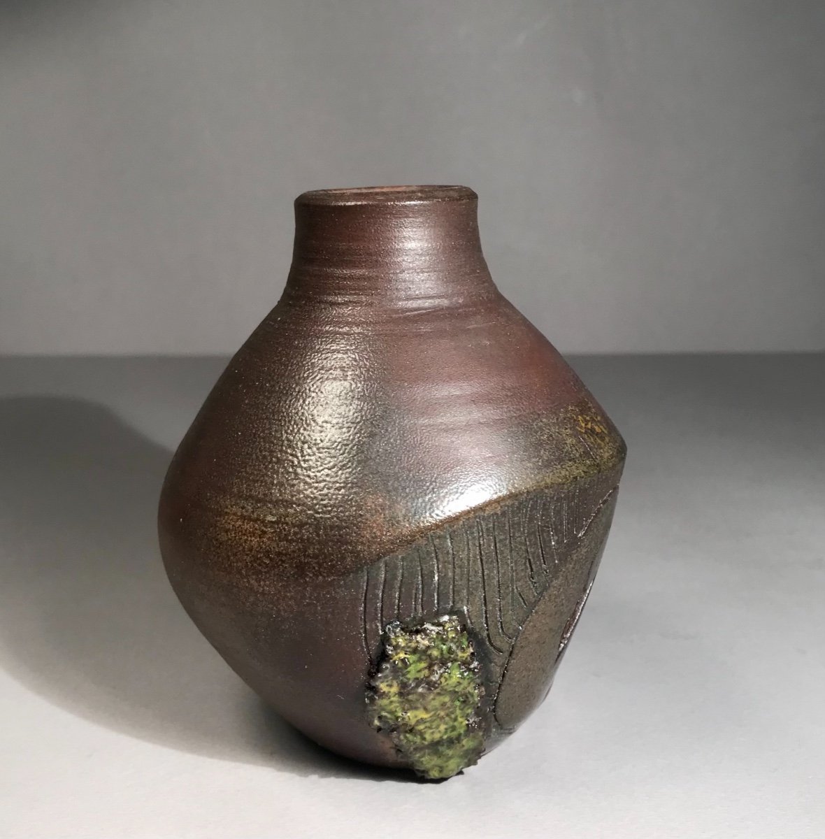 Ceramic 20th Arts Of Fire Pottery Loul Combres Brutalist Naturalist Vase In Sandstone-photo-7