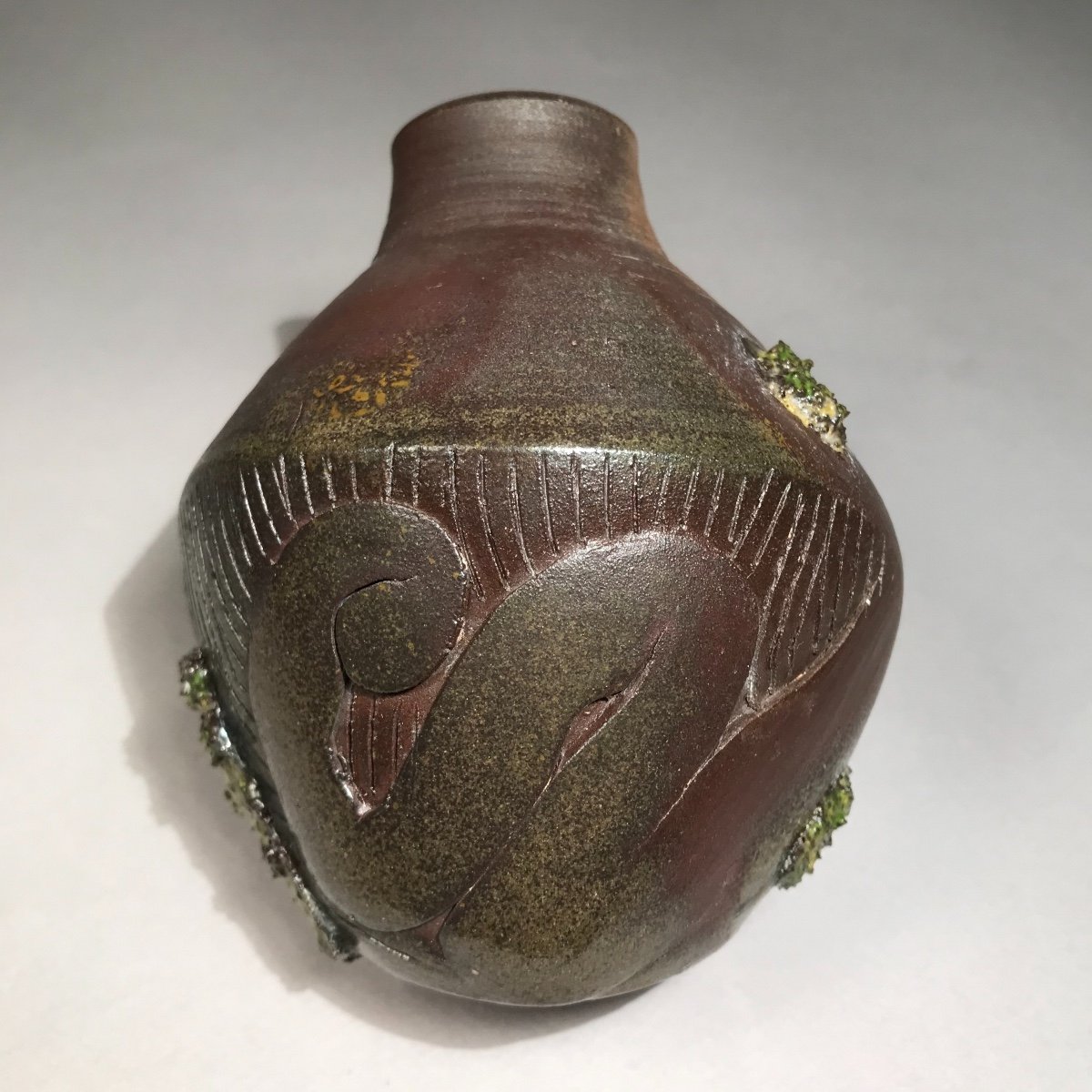 Ceramic 20th Arts Of Fire Pottery Loul Combres Brutalist Naturalist Vase In Sandstone