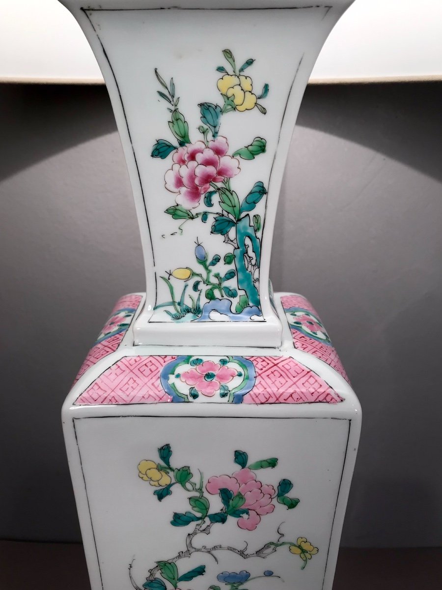 Art d’Asie Fin XIXème Grande Lampe En Porcelaine émaillée Décor Floral Chinoisant Signée 1900-photo-6