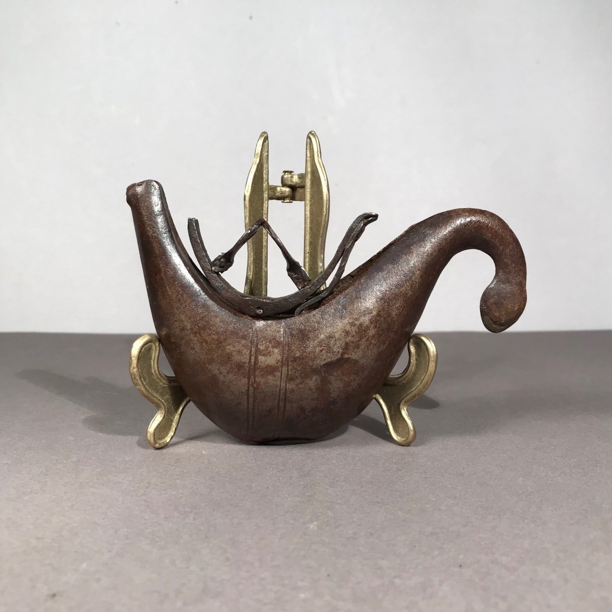 XIXth Islamic Art Militaria Powder Pear Pulverine Steel Wrought Iron Persian Qadjar Ottoman Iran-photo-1