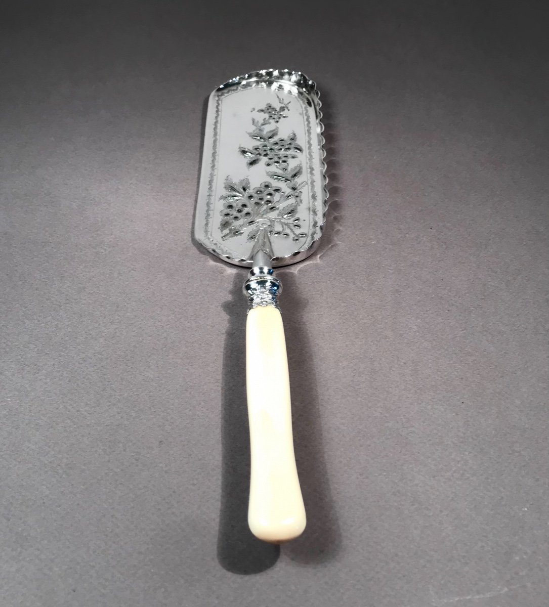 Tableware Silverware Table Shovel Silver Metal Sheffield Walker And Hall England Décor Floral XIXème -photo-2