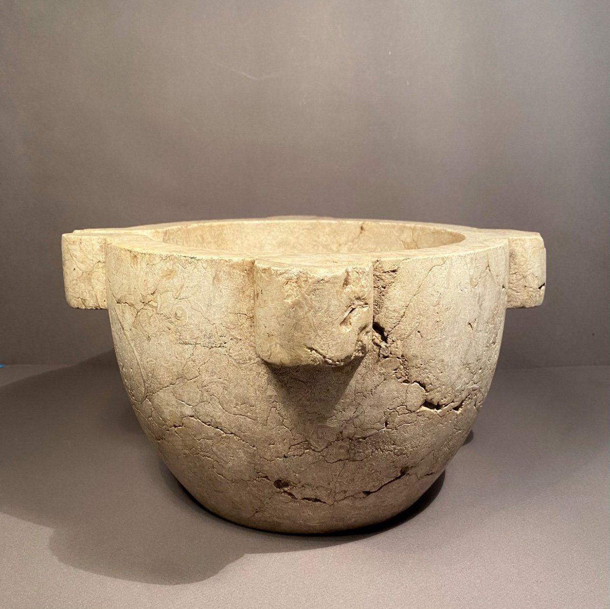 Début XIXème Mortier D’apothicaire En Marbre Fossile Italie Vers 1800-photo-3
