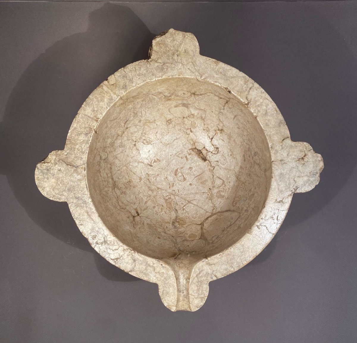 Début XIXème Mortier D’apothicaire En Marbre Fossile Italie Vers 1800-photo-4