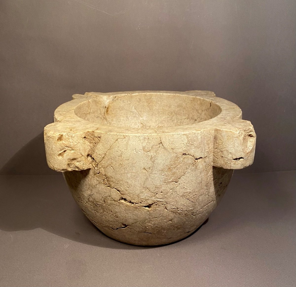 Début XIXème Mortier D’apothicaire En Marbre Fossile Italie Vers 1800-photo-6