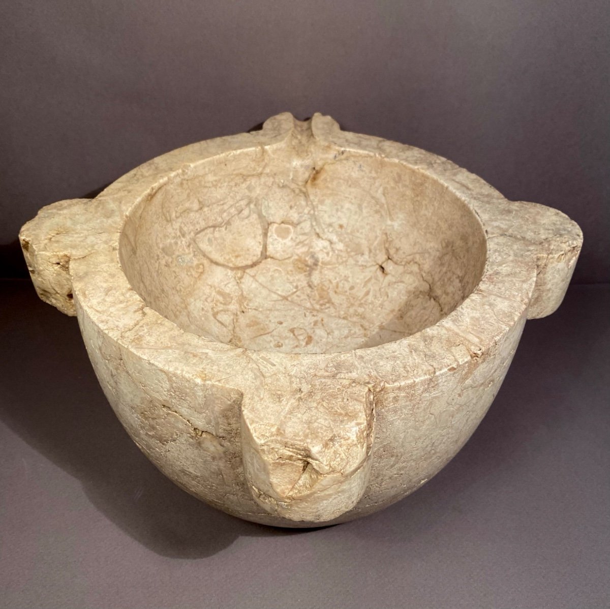 Début XIXème Mortier D’apothicaire En Marbre Fossile Italie Vers 1800-photo-8
