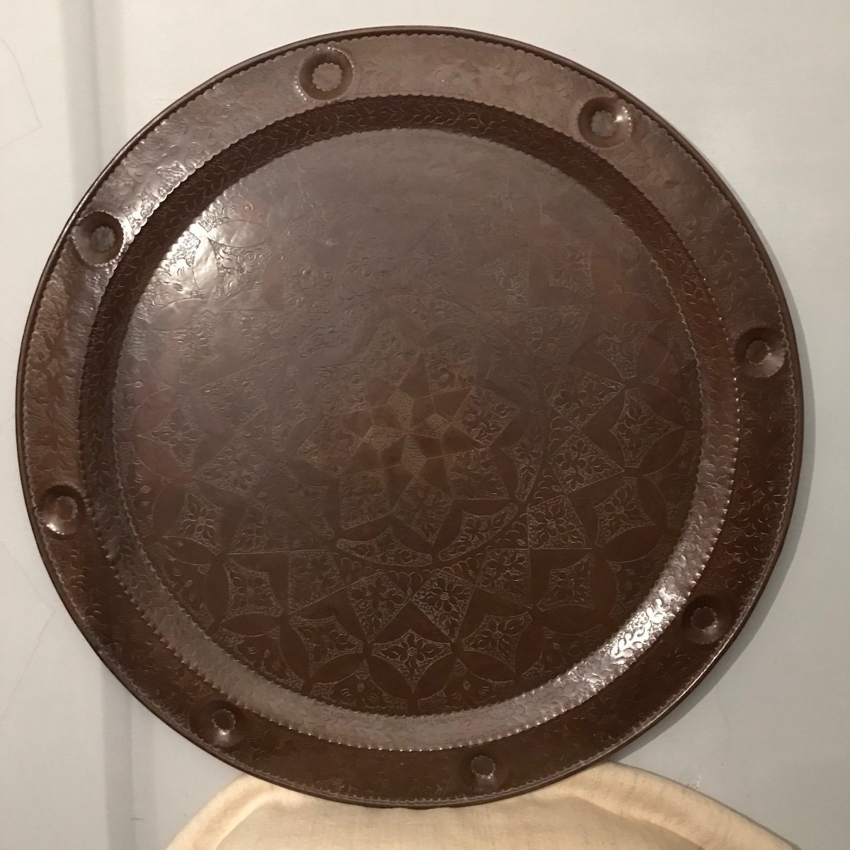 Maghreb Islamic Art 20th Century Dinanderie Important Ceremonial Ceremonial Tray Diameter 97.5 Cm-photo-2
