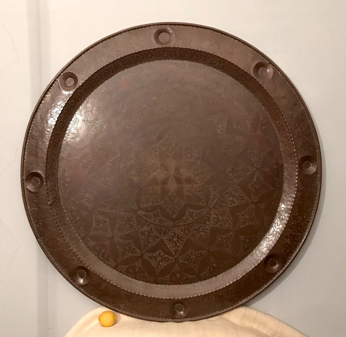 Maghreb Islamic Art 20th Century Dinanderie Important Ceremonial Ceremonial Tray Diameter 97.5 Cm
