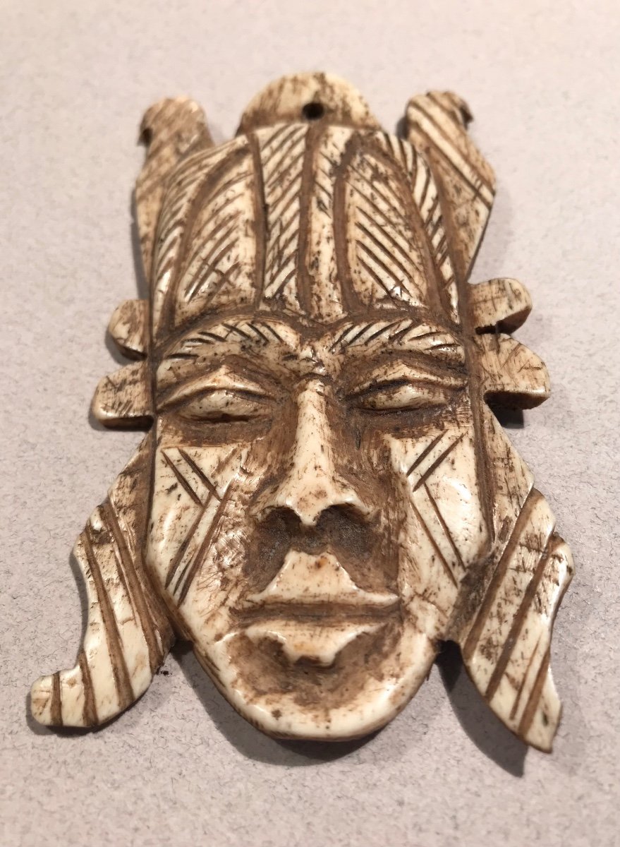 African Art Early Arts Ivory Coast Sénoufo Diminutive Passport Mask Carved Bone 1920/50-photo-1