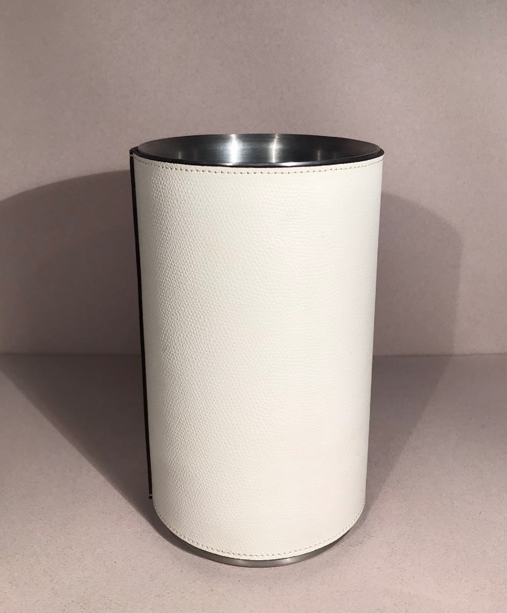 Design Italie 20ème Pinetti Porte-bouteilles Raffraichissoir Cuir Blanc Arts De La Table Vin
