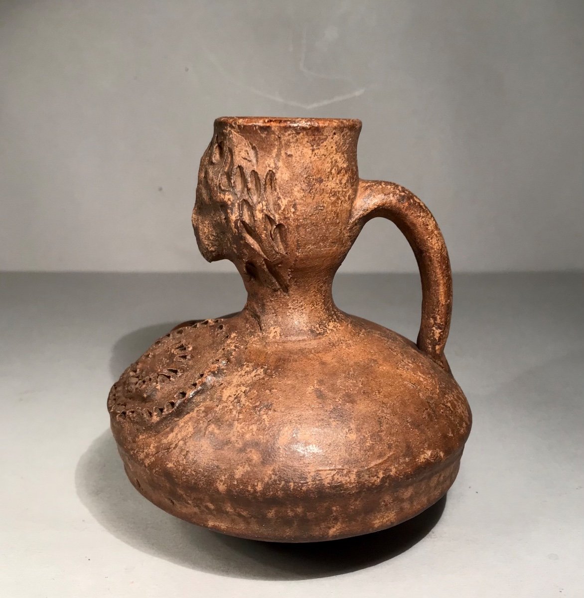 Archéologie Art Gallo-romain Vase Anthropomorphe Oenochoé En Terre Cuite IIIème/vème Siècle  -photo-2