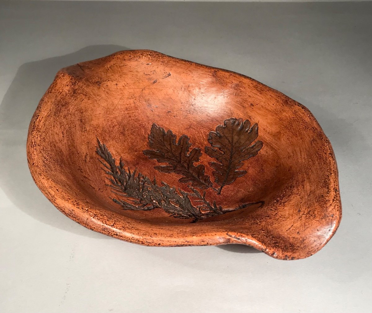 Popular Art Patinated Terracotta Dish With Plant Imprints Early 20th Century Haute-provence-photo-2