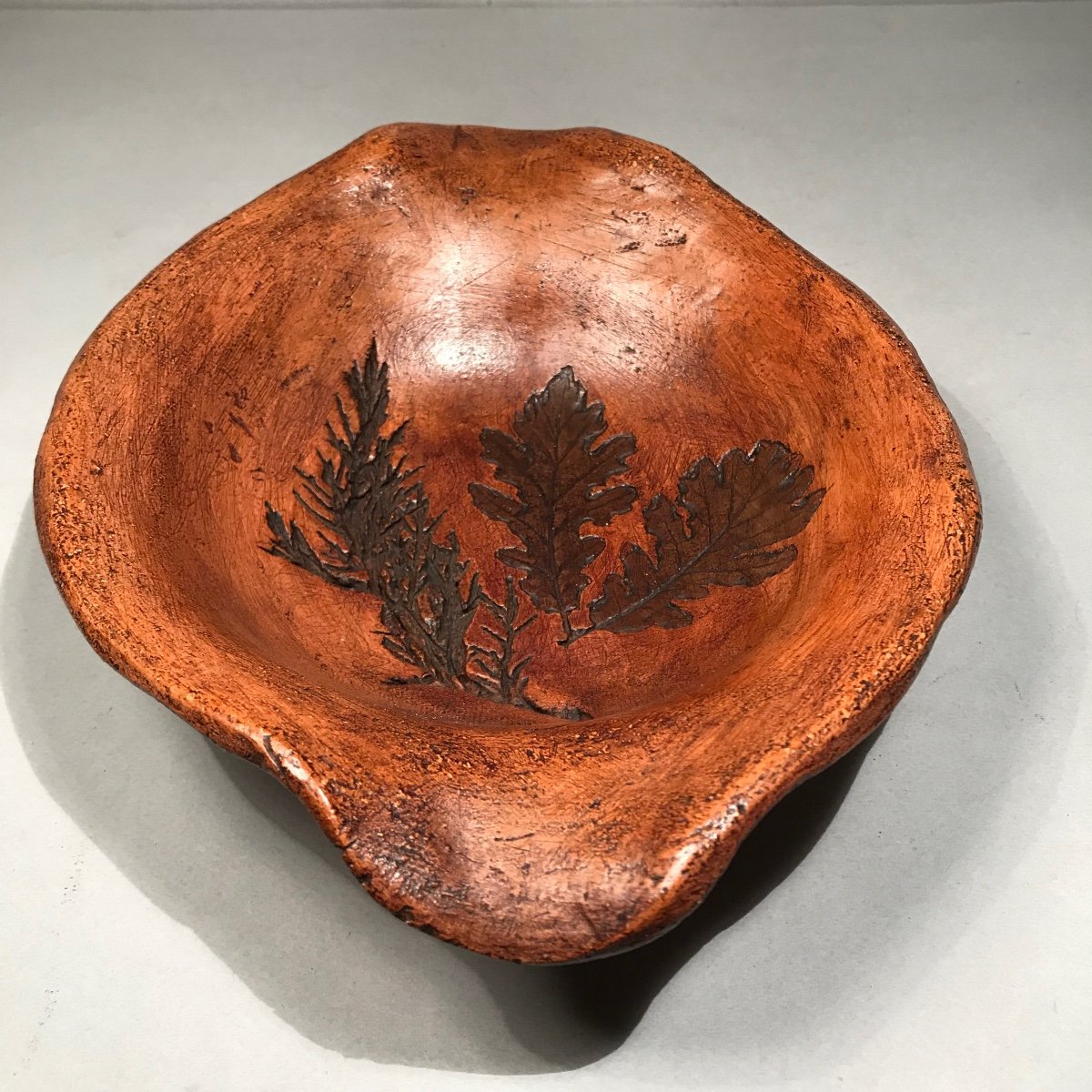 Popular Art Patinated Terracotta Dish With Plant Imprints Early 20th Century Haute-provence-photo-3