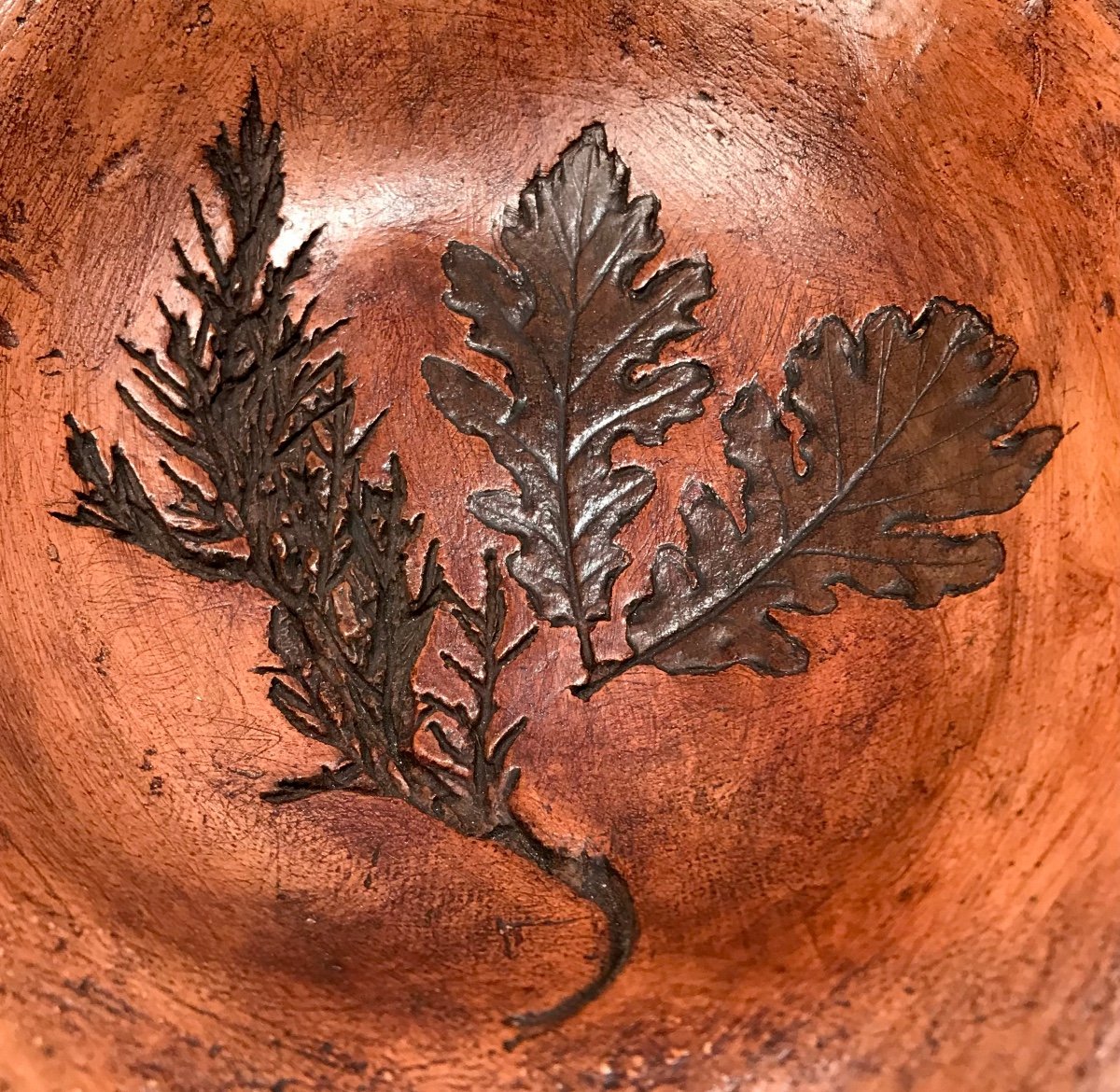 Popular Art Patinated Terracotta Dish With Plant Imprints Early 20th Century Haute-provence-photo-4