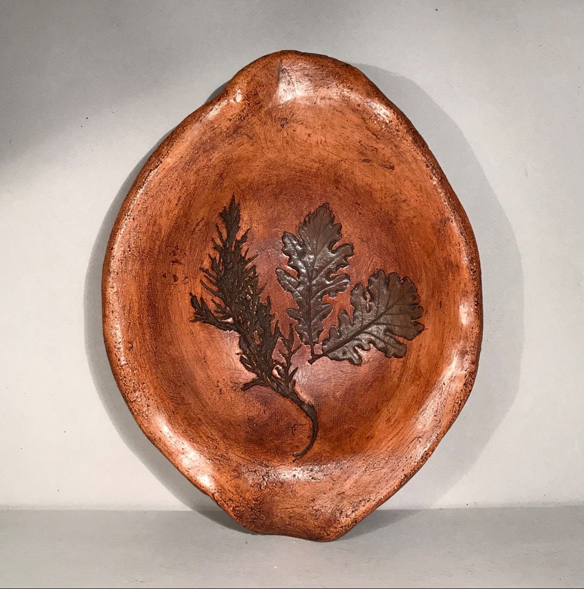 Popular Art Patinated Terracotta Dish With Plant Imprints Early 20th Century Haute-provence-photo-1