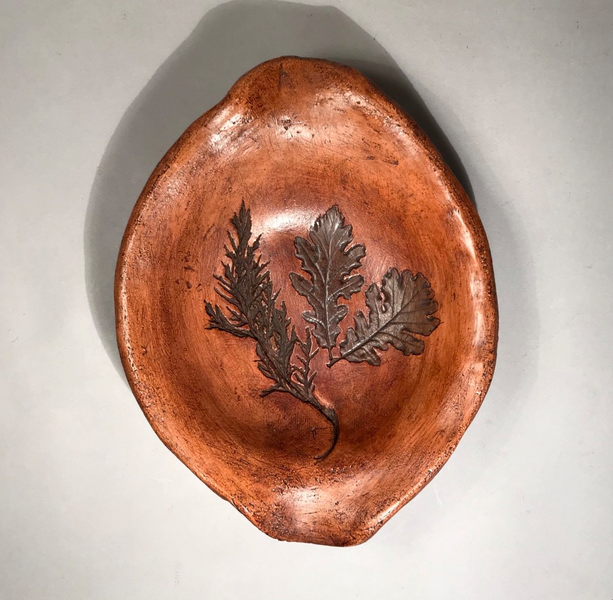 Popular Art Patinated Terracotta Dish With Plant Imprints Early 20th Century Haute-provence