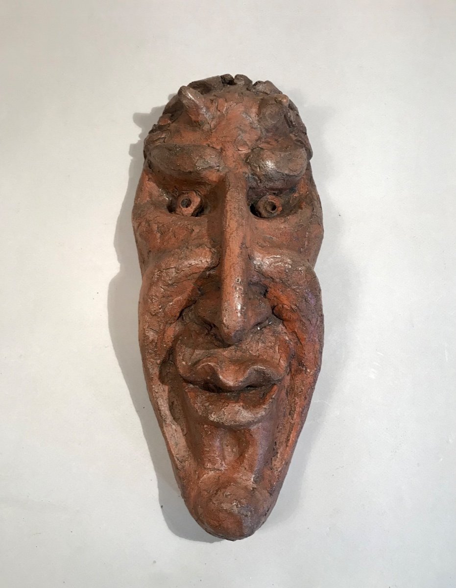 Curiosa Sculpture Modern Art Outraged Figure Of Devil In Terracotta France 20th Century Demon -photo-2