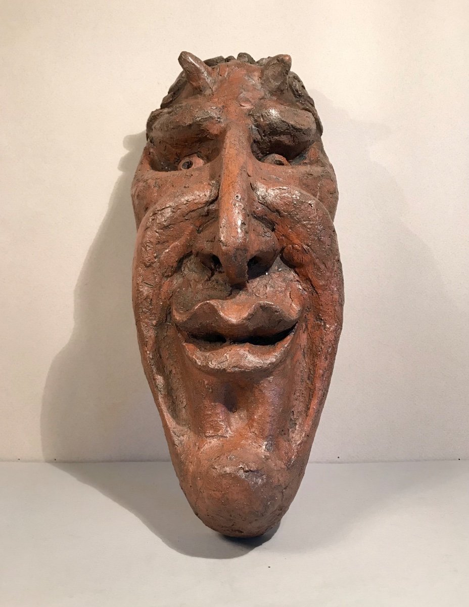 Curiosa Sculpture Modern Art Outraged Figure Of Devil In Terracotta France 20th Century Demon -photo-4