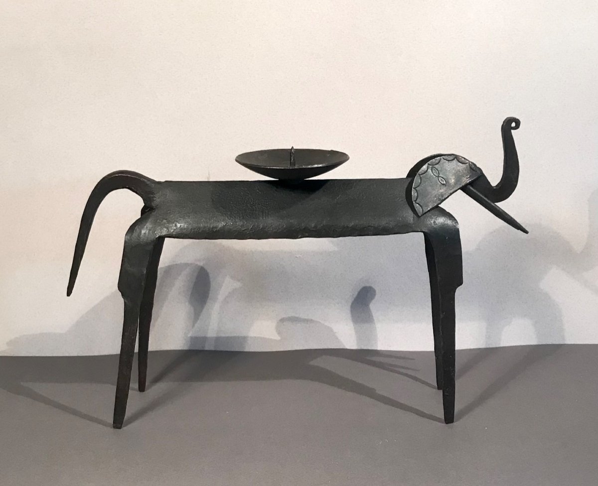 Art Africain. Bamana-bambara Mali Bougeoir Zoomorphe Fer Forgé Noirci 1ère Moitié XXème Siècle -photo-3
