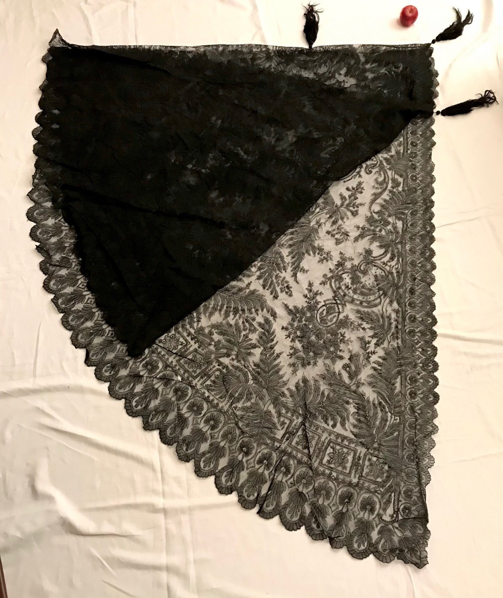 1900 Châle Fait Main En Dentelle Au Fuseau De Valenciennes « le Printemps » Paris Décor Floral -photo-4
