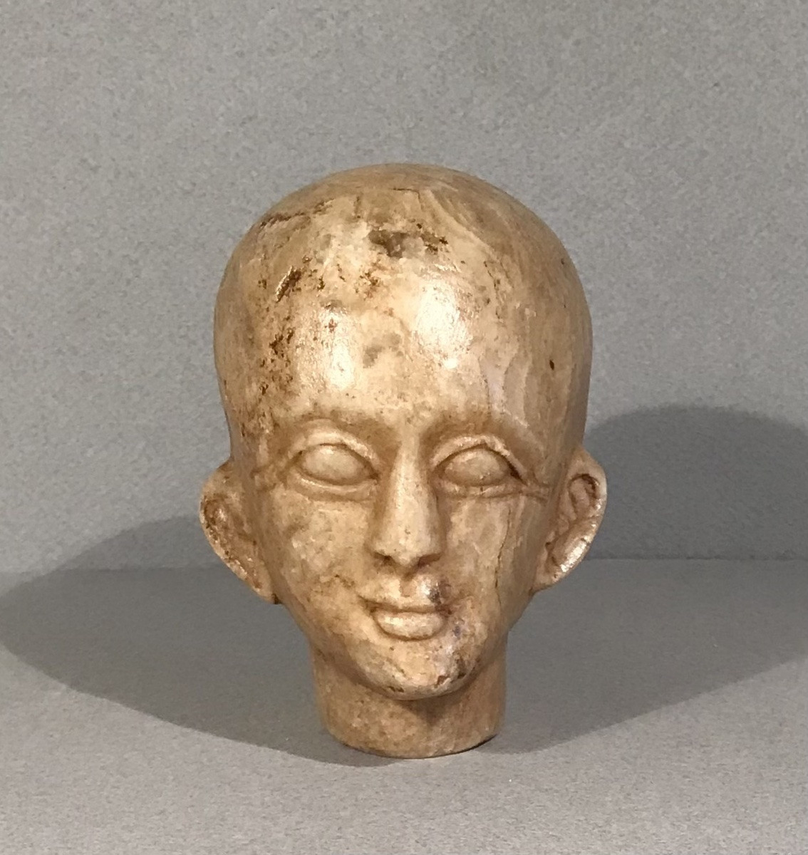 Archéologie Égypte Antique Tête Masculine en albâtre -photo-4
