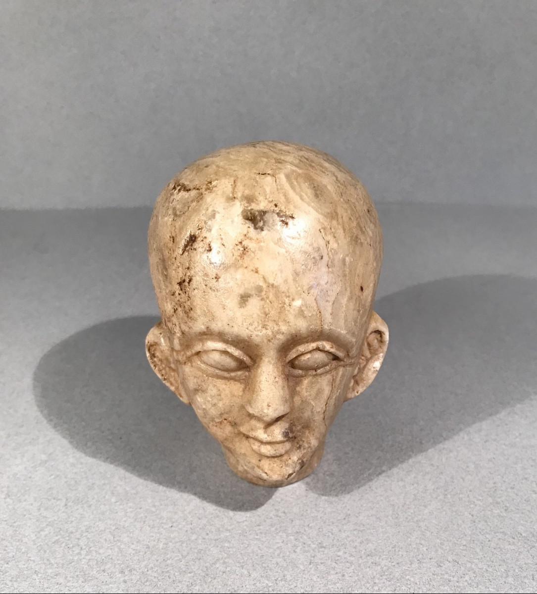 Archéologie Égypte Antique Tête Masculine en albâtre -photo-1