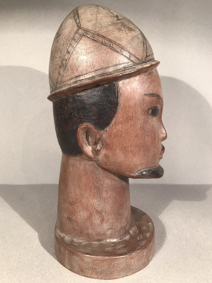 Primitive Arts Modern Art Sculpture Head Of A Male Character In Solid Carved Wood 20th Century-photo-3