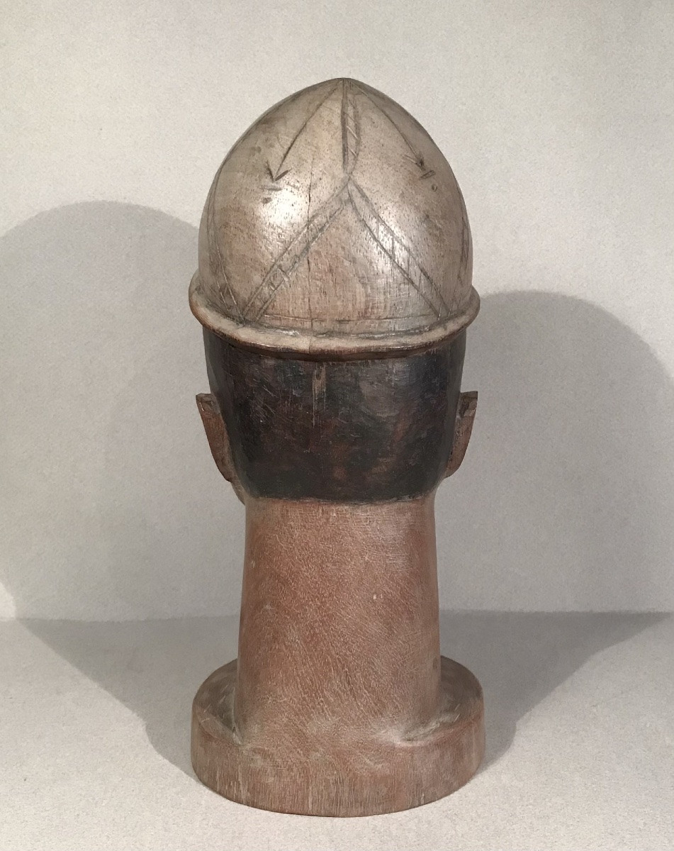 Primitive Arts Modern Art Sculpture Head Of A Male Character In Solid Carved Wood 20th Century-photo-4