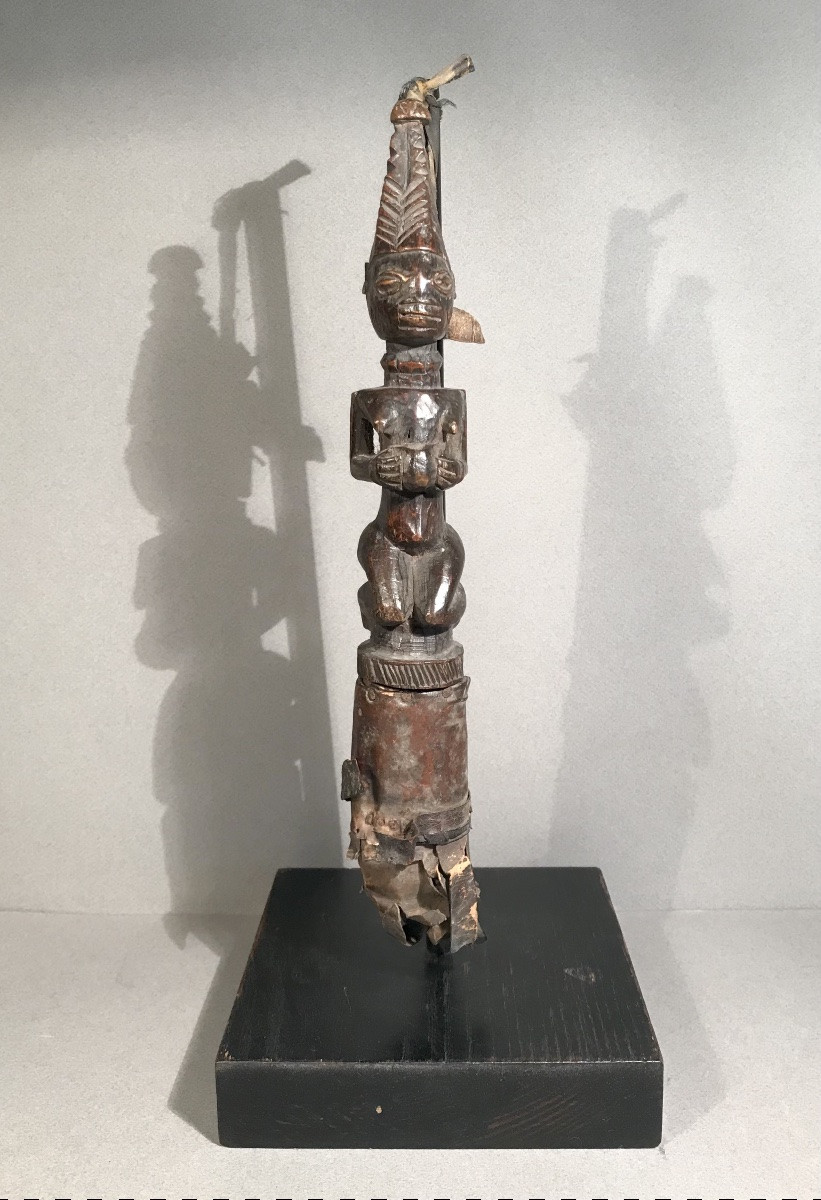African Art Primitive Arts Ivory Coast Fly Swatter Wood Leather Iron 1st Half Of The 20th Century-photo-2