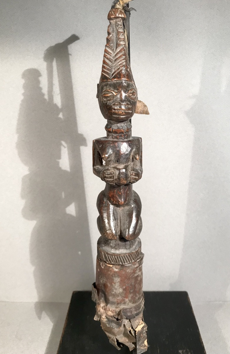 African Art Primitive Arts Ivory Coast Fly Swatter Wood Leather Iron 1st Half Of The 20th Century-photo-3