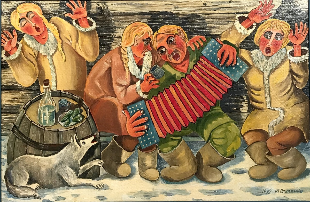 Art Moderne Art Russe Huile sur toile «Sur un banc» Yuri Osipenko Moscou 1992-photo-3