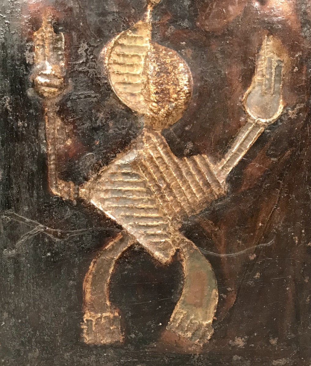 Modern Art African Art "the Fire Bearer" Senegal 1976 Cubism Mixed Media Art Brut-photo-1